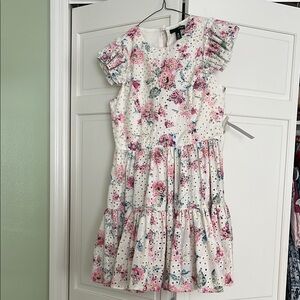 Aqua eyelet floral dress with ruffled sleeves